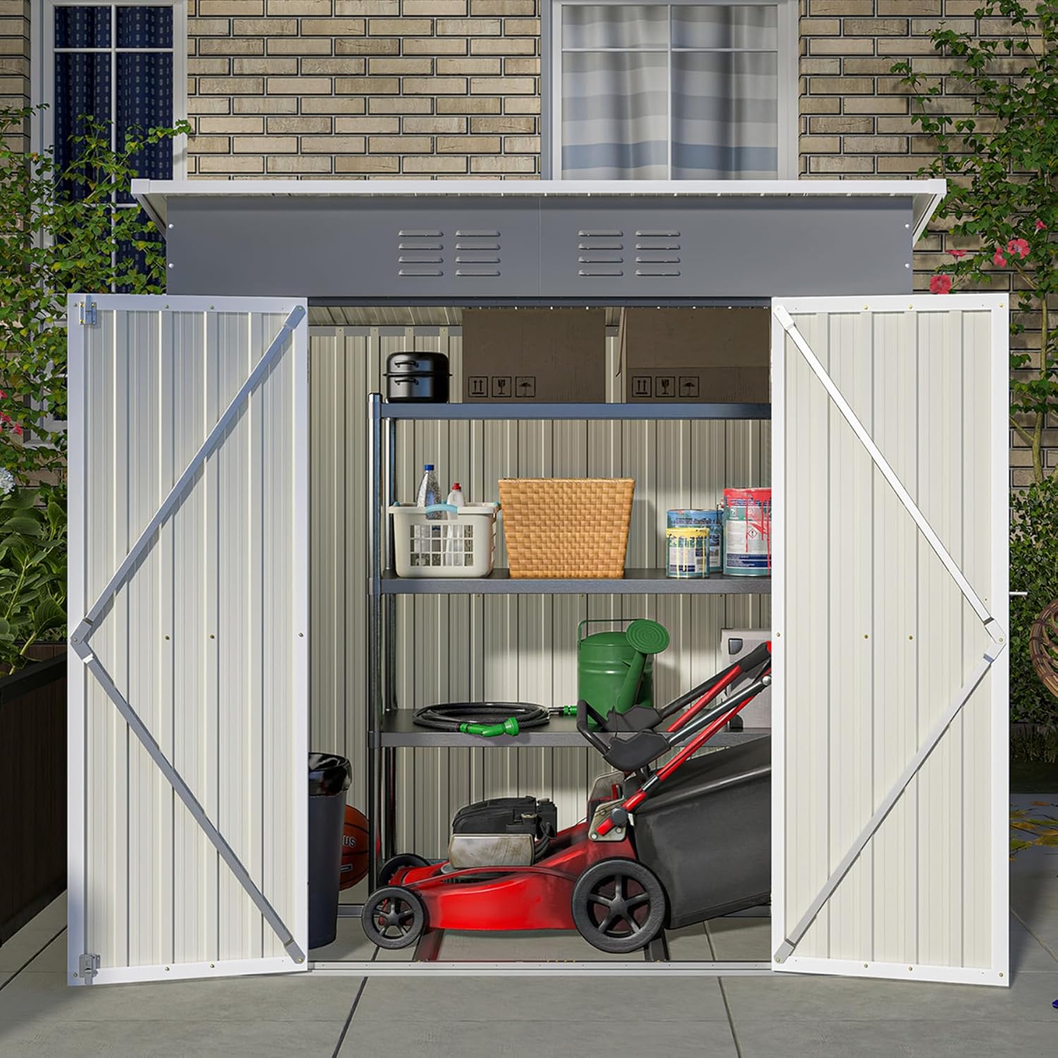 Outdoor Aluminum Storage Shed 6x4FT, Garden Shed for Bike, Garbage Can, Tool, Outside Sheds & Outdoor Storage Storage Box with Lockable Door for Backyard, Patio, Lawn