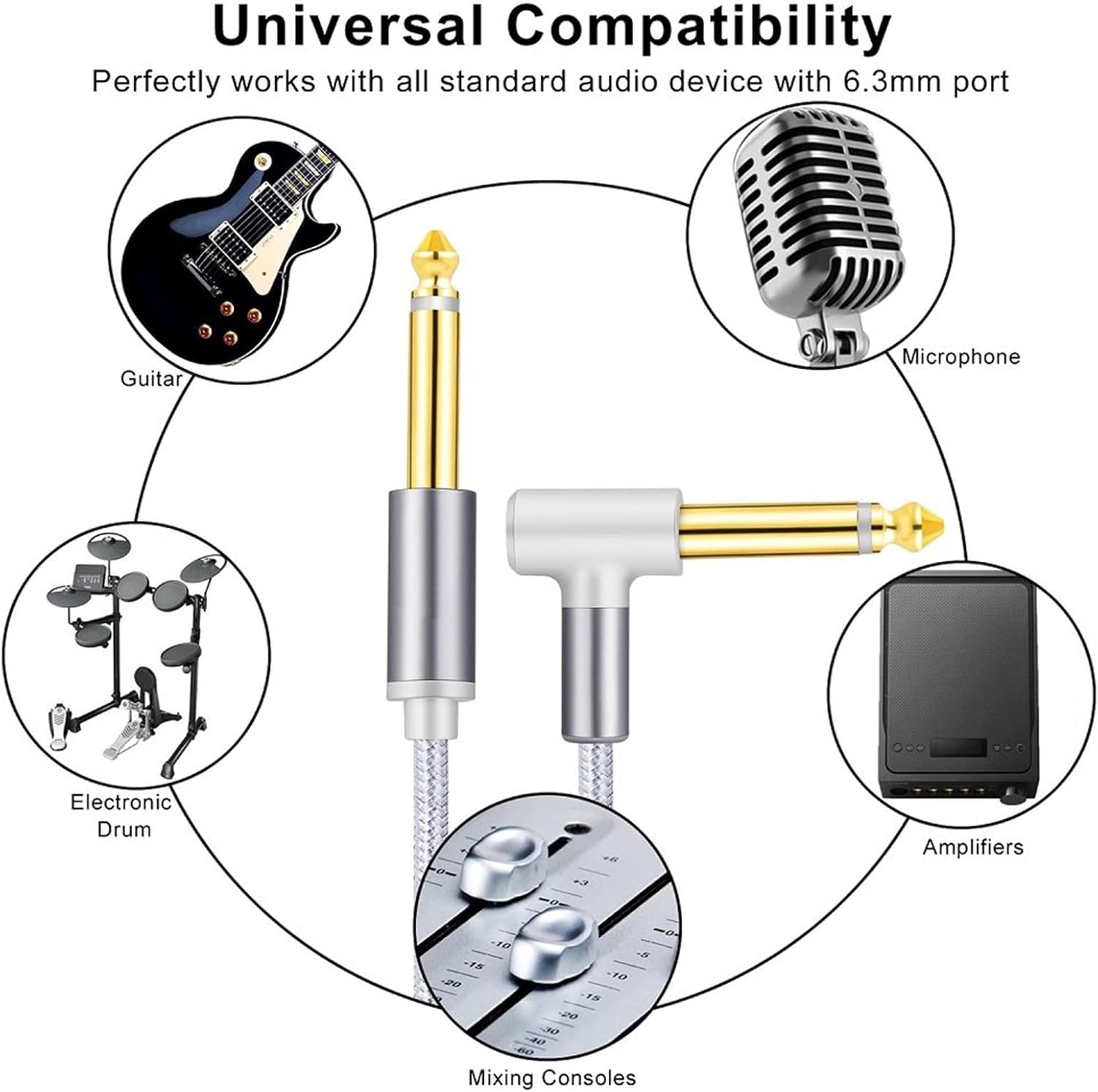 Guitar Cable 6.5mm Output Cable Nylon Braided for Electric Guitar Mixer Amplifier Cable Guitar Interface Audio Cable (Color : Gray, Size : 7.5m)