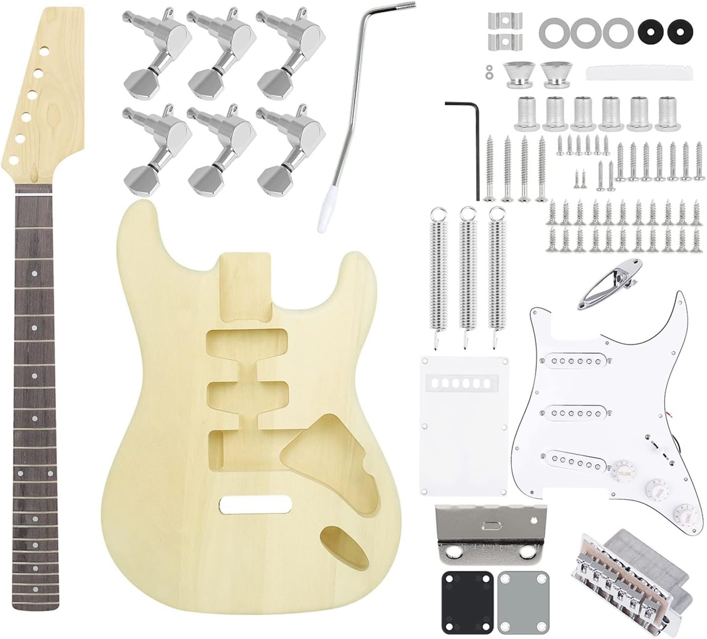 DIY Electric Guitar Kit 6 Strings 22 Frets Maple Wood Guitar Instrument Assembly Set Unfinished Guitar Set