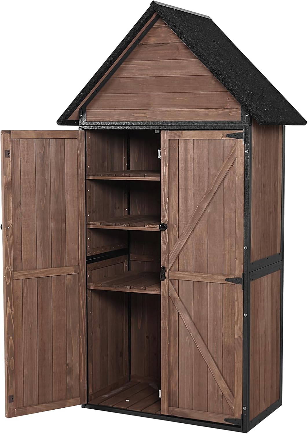 Outdoor Storage Shed with Metal Frame,Garden Storage with Adjustable Shelfs,Wooden House for Backyard, Patio, Poolside