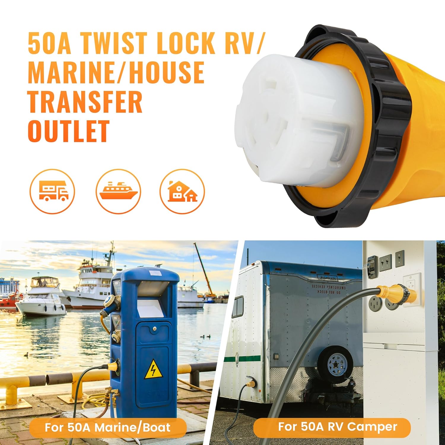 MECMO 50 Amp to 15 Amp 110V RV Marine Adapter Plug, NEMA 5-15P to NEMA SS2-50R Twist Lock Adopter & 50 Amp to 30 Amp Marine Shore Power Adapter Cord, 50A SS2-50P to L5-30R RV Generator Twist Lock