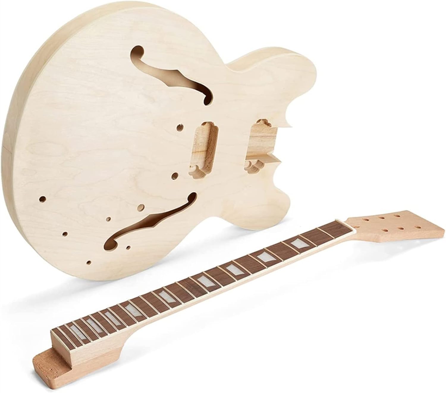 FLFL 6-Strings Semi-Hollow Quilted Basswood Top DIY Electric Guitar Builder Kit Unfinished Guitar Kit