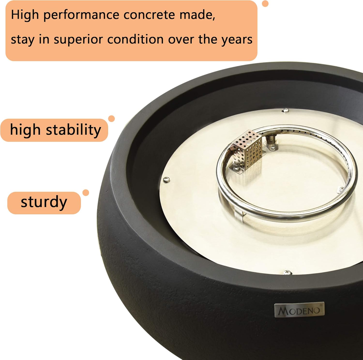 MODENO Outdoor Fire Pit Natural Gas Garden Fire Bowl, 40,000 BTU CSA Certified Firepit，Auto-Ignition System, Lava Rock&PVC Cover Included (27 x 27 x 14'', Black)