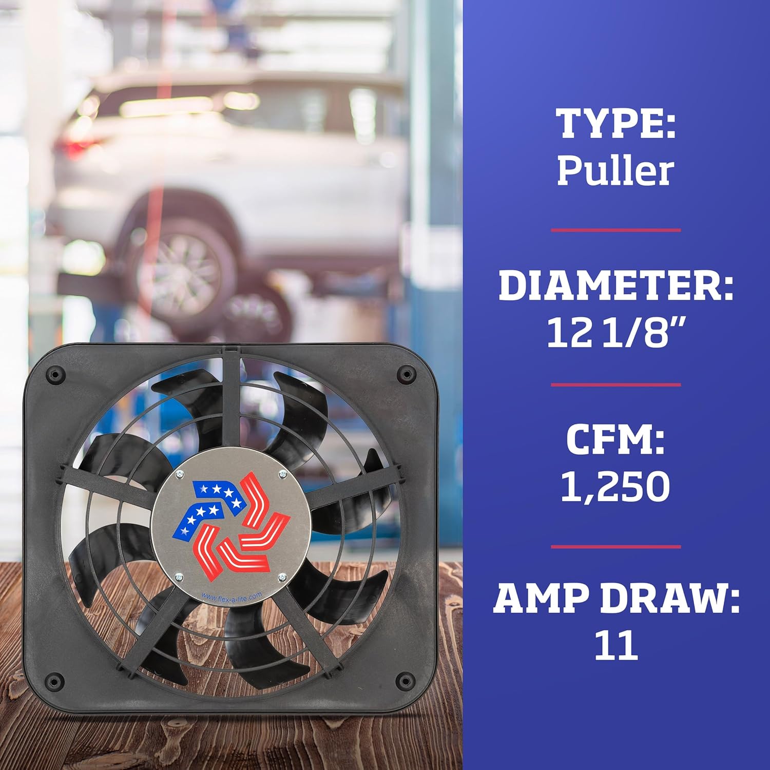 Flex-A-Lite Lo-Profile S-Blade Electric Fan, Puller Fan (123), Car Accessories, 12-1/8 Inches, Black