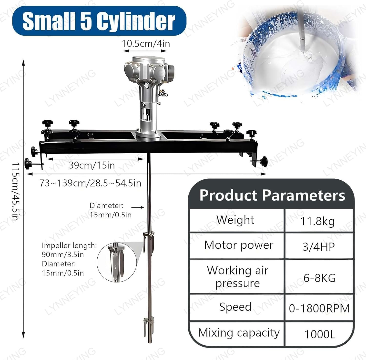 Pneumatic Agitator for IBC Tank for IBC & Open-top Drum,Air Agitator for Stirring Medium High Viscosity Solutions,Pneumatic Mixing Machine Mixer,With Retractable Bracket(Small 5Cylinder)