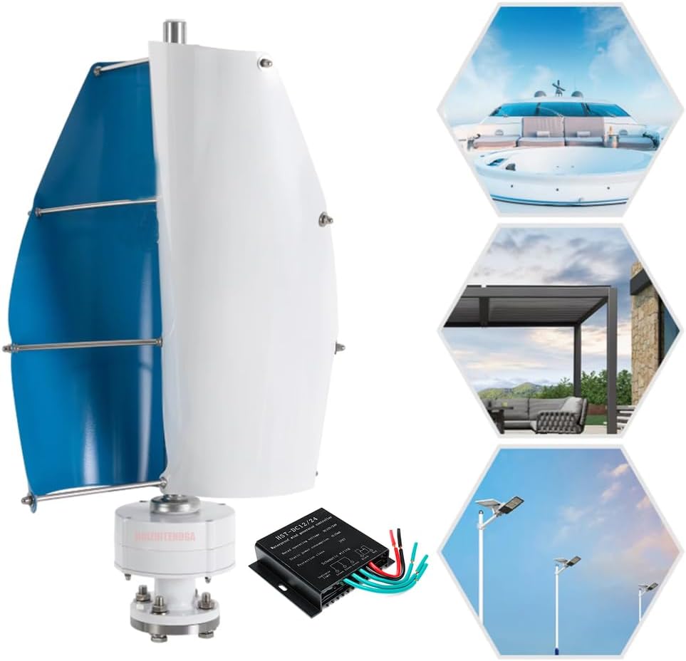 3000W No Noise Vertical Spiral Wind Generator Set 2 Blades with Mppt Controller 12V 24V 48V 220V Home Windmill Generator for Home, Camping & Street Lighting,48v