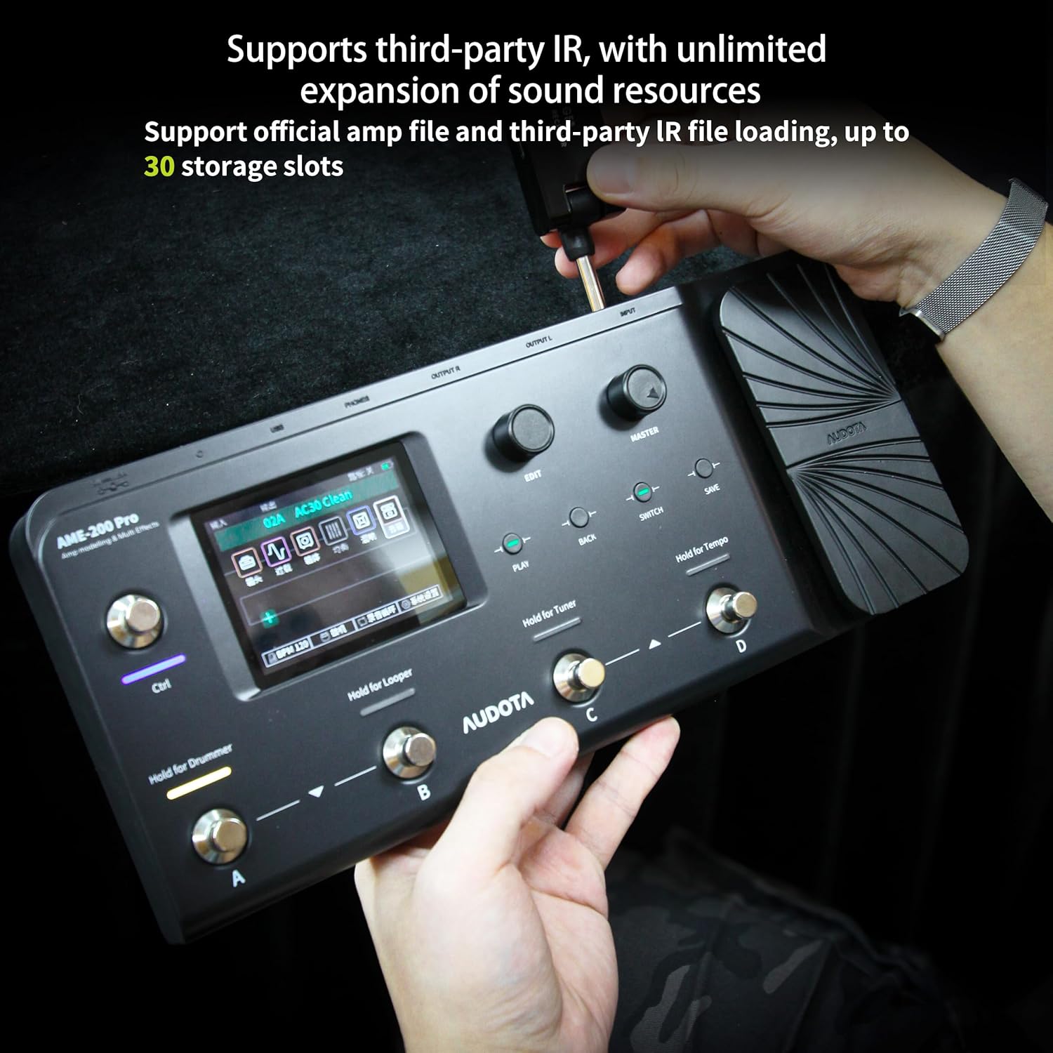 AUDOTA AME-200 Pro Guitar Multi Effects Processor with Amp Modelling, Reverb, Delay, Looper, Drum Machine, 4 Footswitches, Expression Pedal, USB OTG Recording, MNRS GNR & GIR Loader