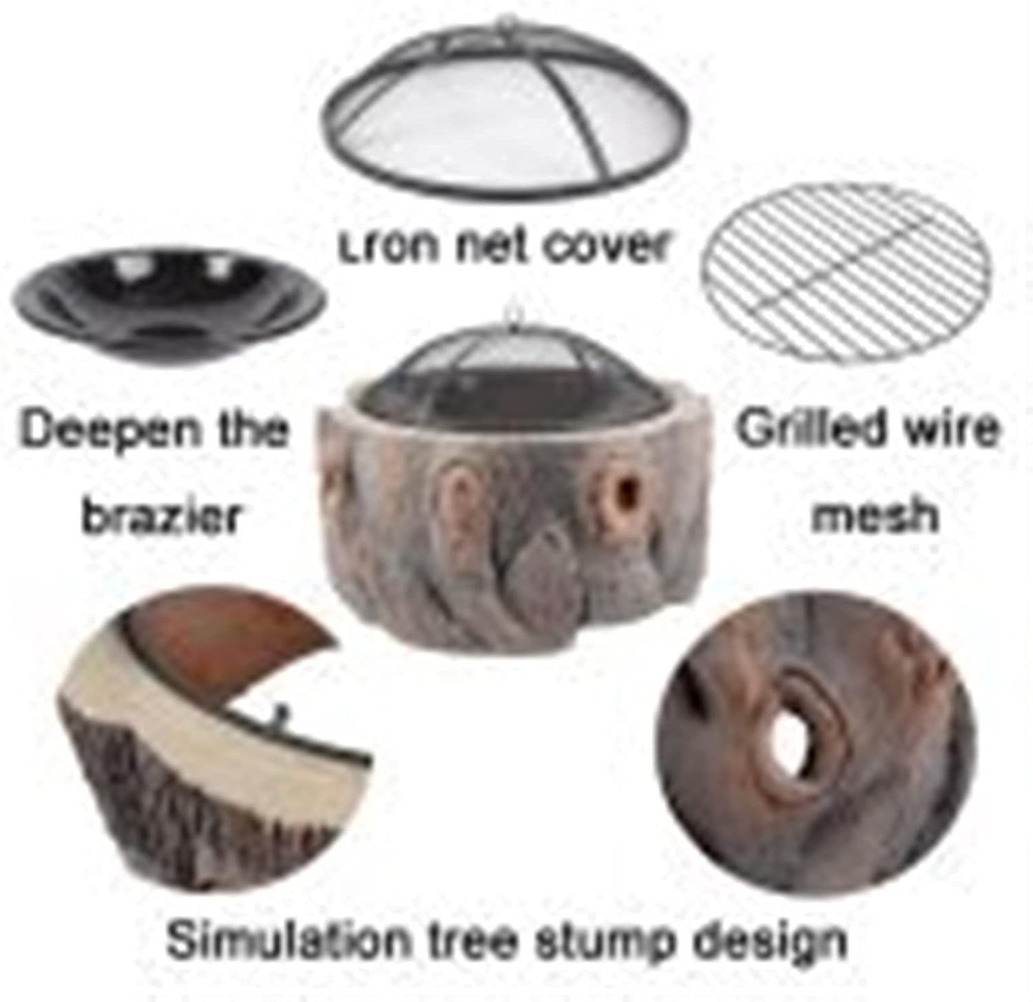 Fire Pit Outdoor Wood Burning fire Pit, with mesh Sparkle Screen Cover, Terrace and Backyard Decoration, Suitable for Camping and Picnic