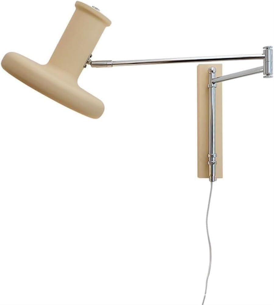 Plug in Wall Sconce, Chrome Bedroom E27 Bedside Reading Light, with Plug Cord On/Off Switch Modern Cream Color Swing Arm Wall Lamp, Flexible Nordic Wall Lighting Fixture