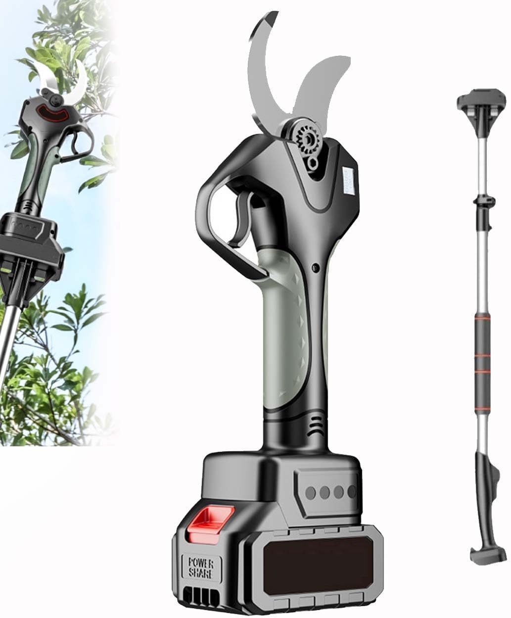 Electric Garden Pruning Shears with Brushless Motor – Cordless SK5 Blade Tree Cutter for Vineyard, Farm, and Hedge Work – Ergonomic, Precise, and Reliable Tool(Withpole)