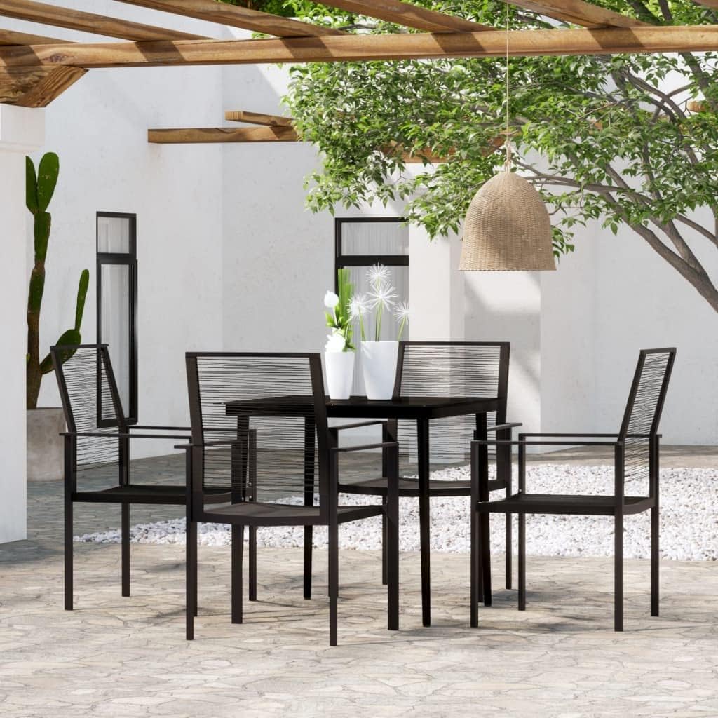 5 Piece Patio Dining Set Black,Modern Outdoor Patio Dining Set with Durable PVC Hollow Rattan Chairs Furniture Sets for Patio, Lawn & Garden