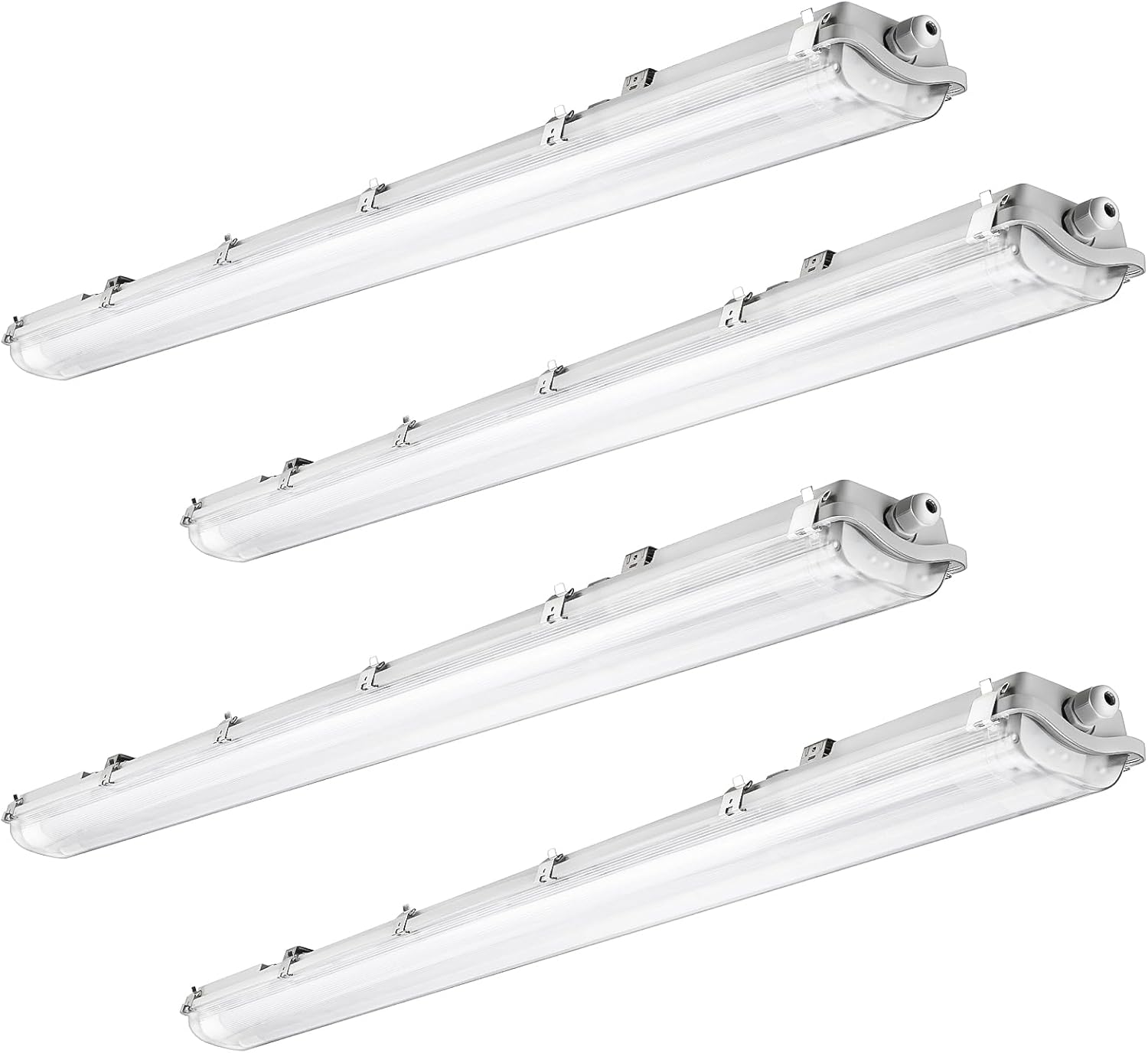 BRILLIHOOD 4Ft LED Vapor Tight Light Fixtures, 48W, 4200LM, 6500K Bright White, Clear Cover, IP65 Waterproof Vapor Proof Lights for Car Wash, Garage, Walk in Freezer, Indoor Outdoor Lighting, 4-Pack