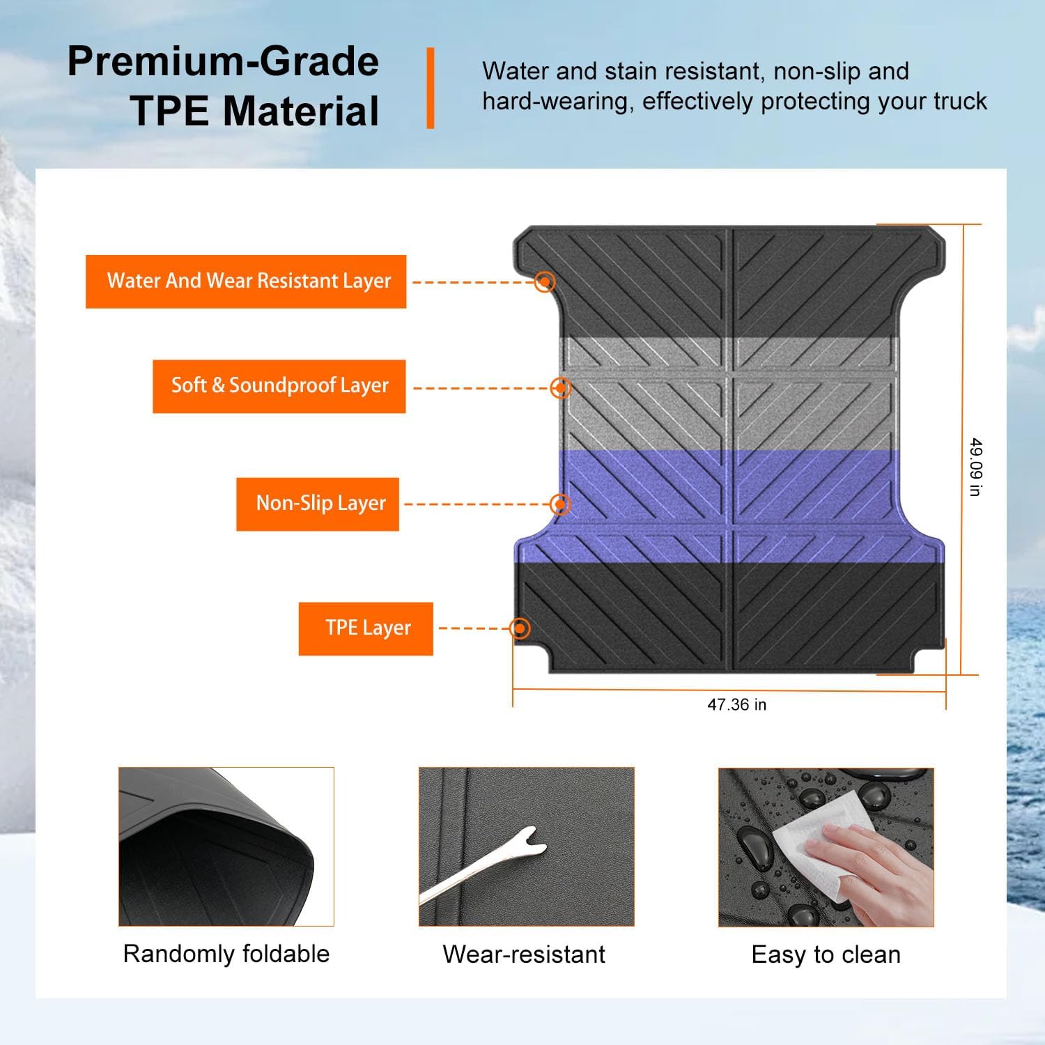 powoq 5.7FT Bed Mat Compatible with 2019-2026 Dodge Ram 1500 Bed Liner All Weather TPE Truck Bed Mat Replacement for 2019-2026 Dodge Ram 1500 Accessories (Truck Bed Mat)