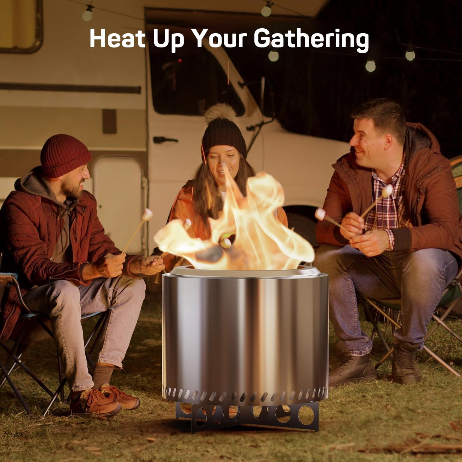 Smokeless Fire Pit, 19-Inch Outdoor Firepit with Stand, Portable Stainless Steel Wood Burning Bonfire for Outside Patio Camping with Carry Bag, Ideal for 4-6 People, 22.44 lbs