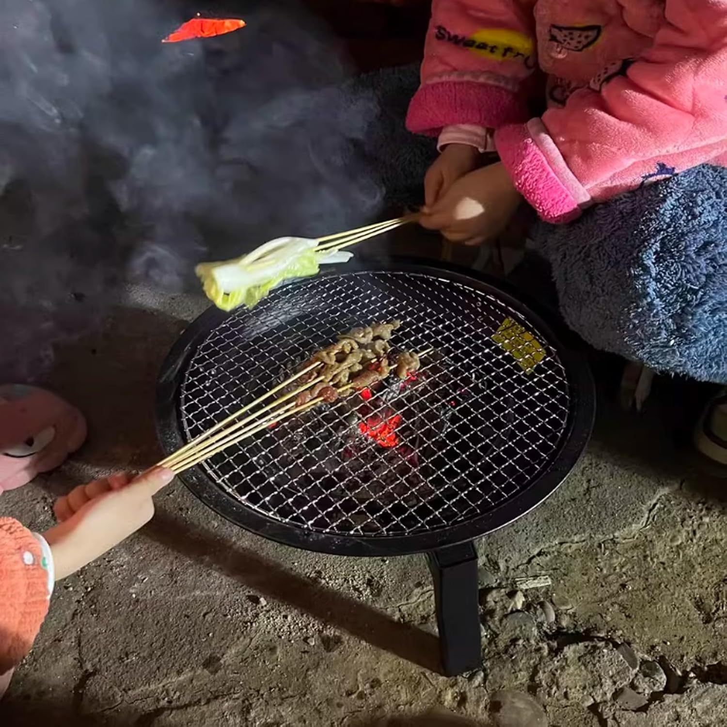 Generic Fire Pit Wood Burning, Charcoal BBQ Grill, Portable Foldable Iron Campfire, Camping Grill with Carry Bag for Outdoor Backyard Cooking, 1-5 People, 12.4*7.5*13.5in, Black