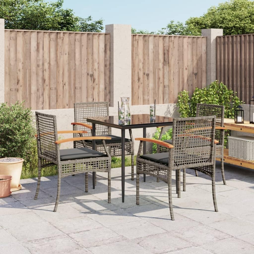 5 Piece Patio Dining Set with Cushions Gray Poly Rattan,Versatile Rattan Garden Furniture Set with Cushioned Comfort for Outdoor Relaxation Furniture Sets for Patio, Lawn & Garden