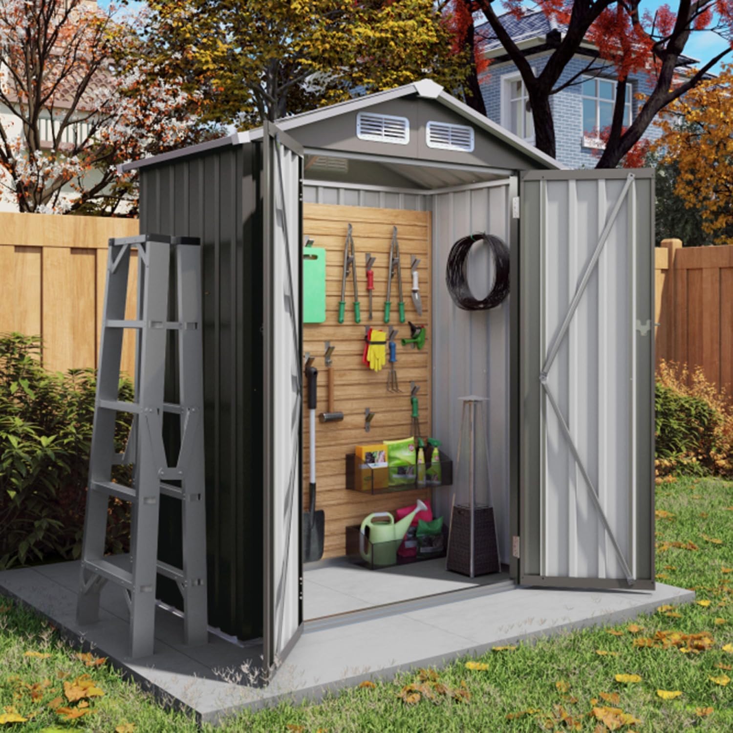 5X3 FT Outdoor Storage Shed with Lockable Door, Tool Storage Shed with Peaked Roof Waterproof, Compact Metal Tool Sheds for Garden, Backyard, Patio, Sundries and Bike, Gray