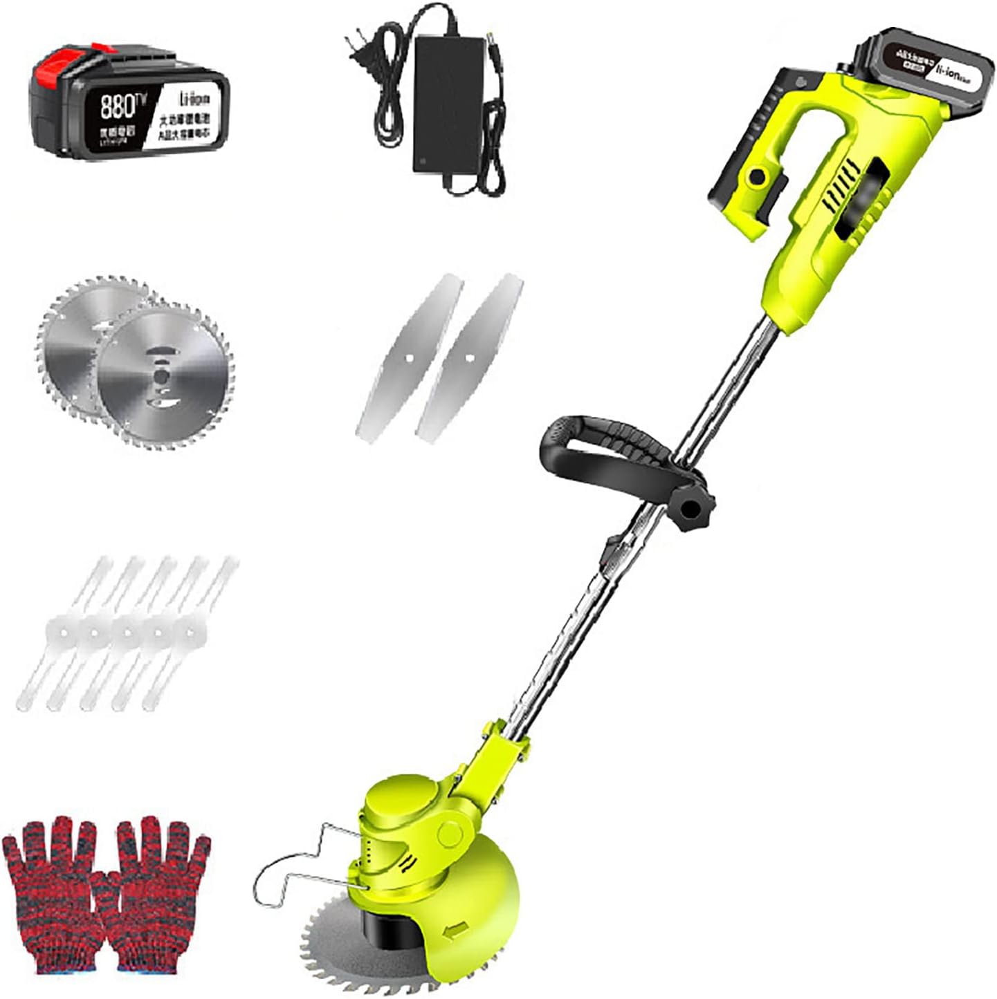 Cordless Grass Strimmer Electric Lawn Mower, Retractable Length with Head Rotary Weeder 36V/14000mA Wireless Walk-Behind Lawn Mower for Garden Lawn Shrub Trimming