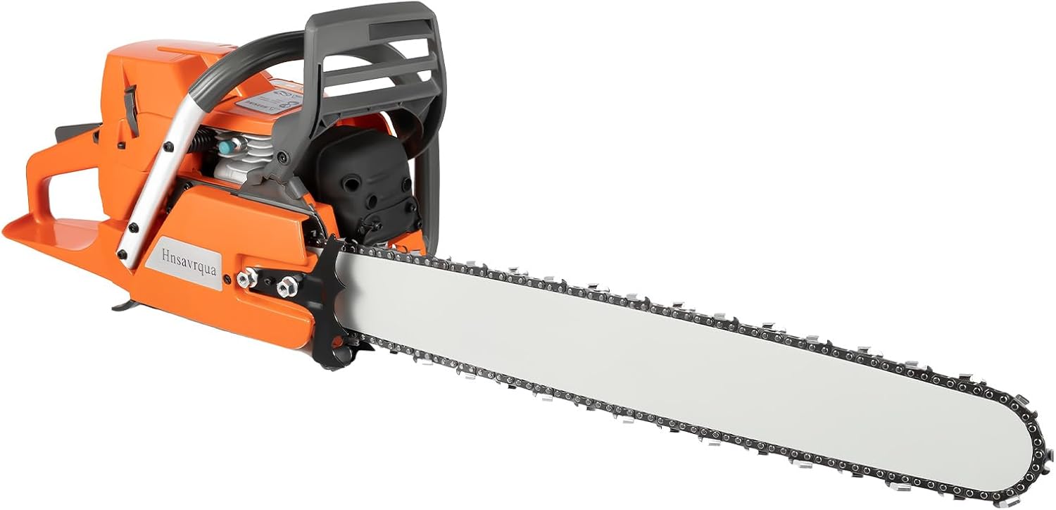 Professional 72cc Gas Chainsaw, 24 Inch Gas Powered Chainsaw with Goggles and Gloves - 5.3HP 2-Cycle Gas Chain Saws for DIY Crafts, Tree Trimming, Farm Cutting and Storm Cleanup