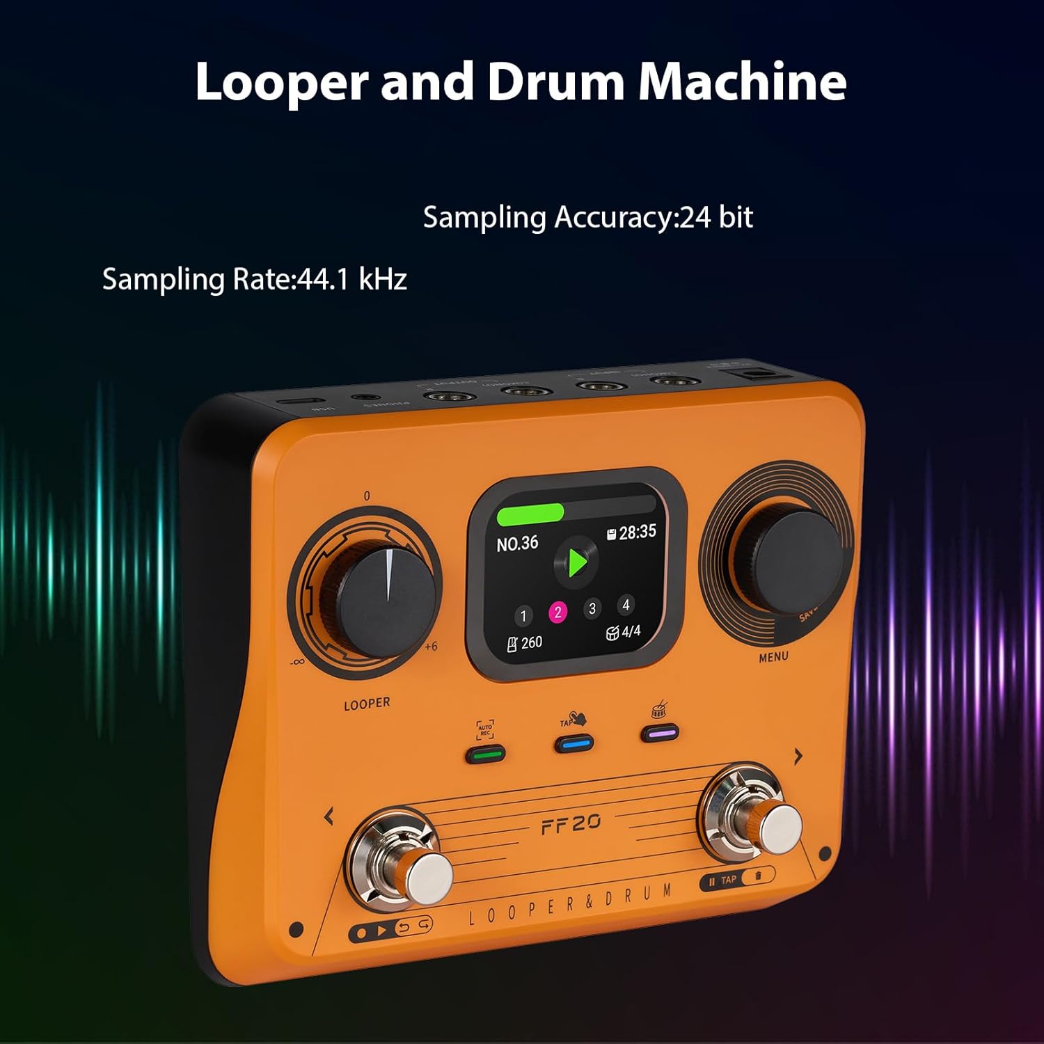 Drum Machine Looper Guitar Effects Pedal, 300 Minutes Stereo Recording 220 Rhythm Patterns Time Stretch Technology, with Headphone Jack for Electric Guitar Practice (US Plug)