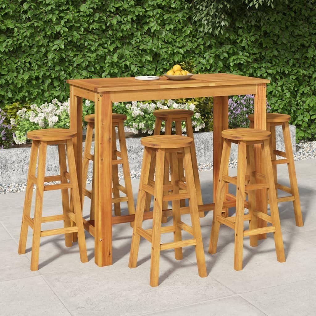 7 Piece Patio Bar Set Solid Wood Acacia Garden Furniture