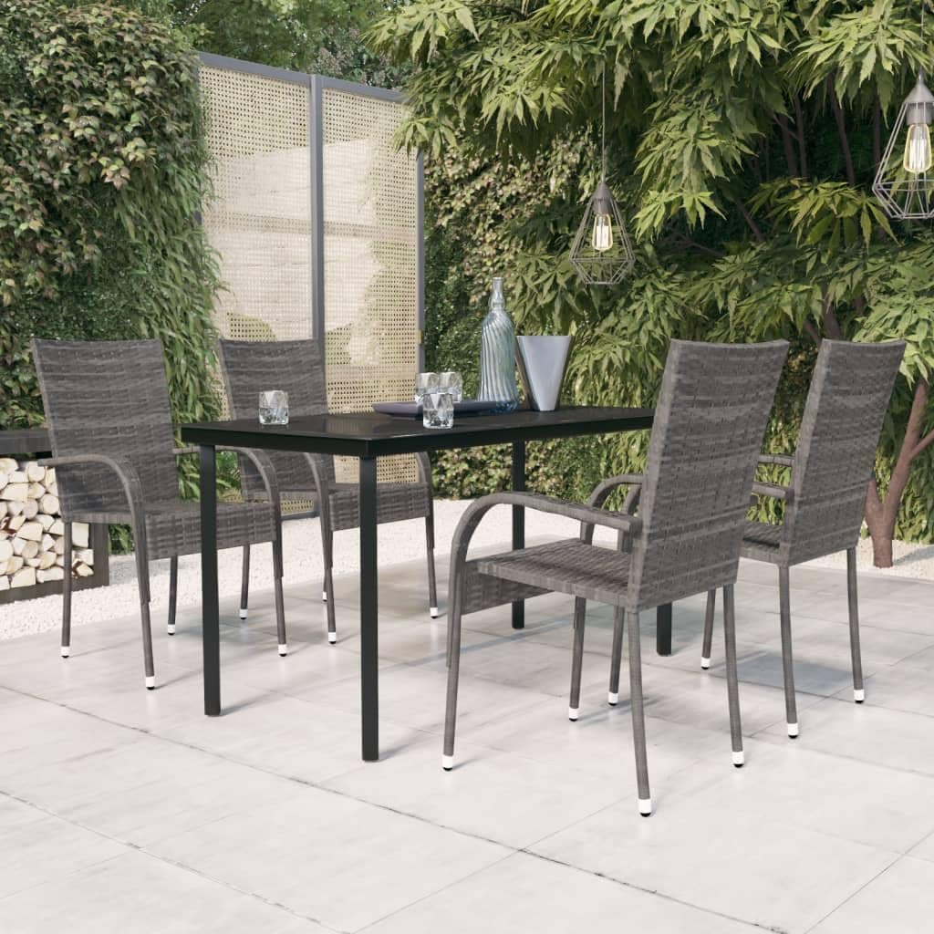 5 Piece Patio Dining Set Gray and Black,Modern Patio Dining Set with Sturdy Steel Frame and WaterResistant PE Rattan Chairs for Outdoor Use Patio Furniture Sets, Outdoor Furniture Sets
