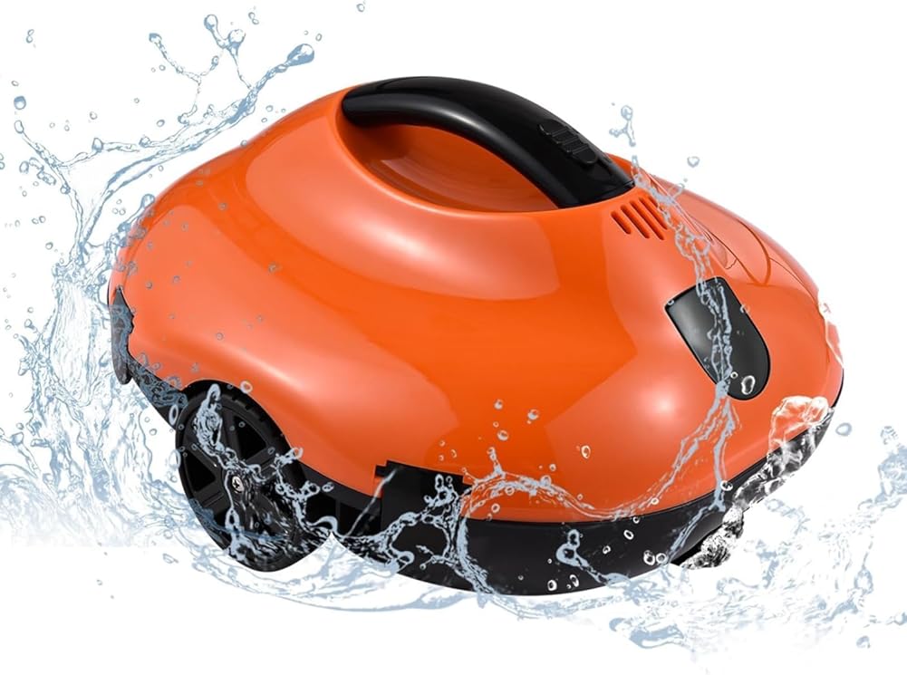 Automatic Robotic Pool Cleaner, Cordless Pool Vacuum Cleaner, Powerful Suction Lasts 130 Mins, Intelligent Path Planning for Flat Pool (Orange)