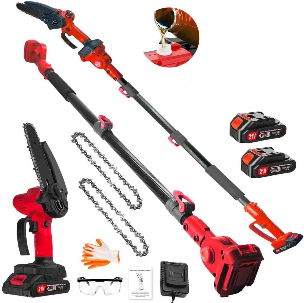 2-In-1Tree Trimmer 8 Inch Mini Chainsaw Pole Saws Limb Branch Cutter Pruner Battery Powered