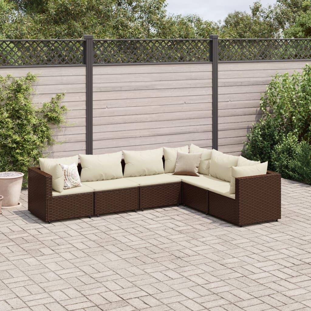 6 Piece Patio Lounge Set with Cushions Brown Poly Rattan,Durable and Comfortable Outdoor Garden Lounge Set with PE Rattan for Patio and Backyard Patio Furniture, Outdoor Furniture Sets
