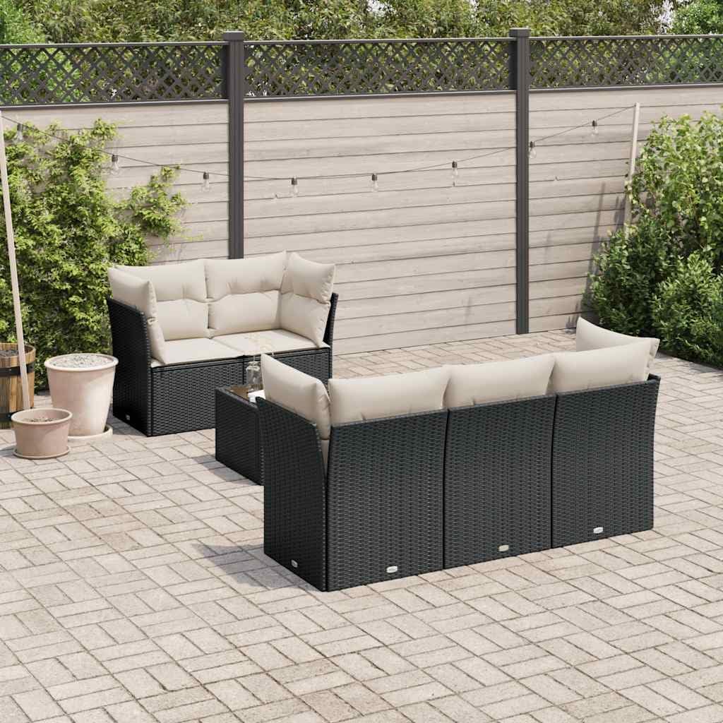 Garden Sofa Set Black PE Rattan Modular, UV-Resistant Outdoor Patio Furniture, 6-Piece Sectional Seating with Cushions for Balcony, Terrace