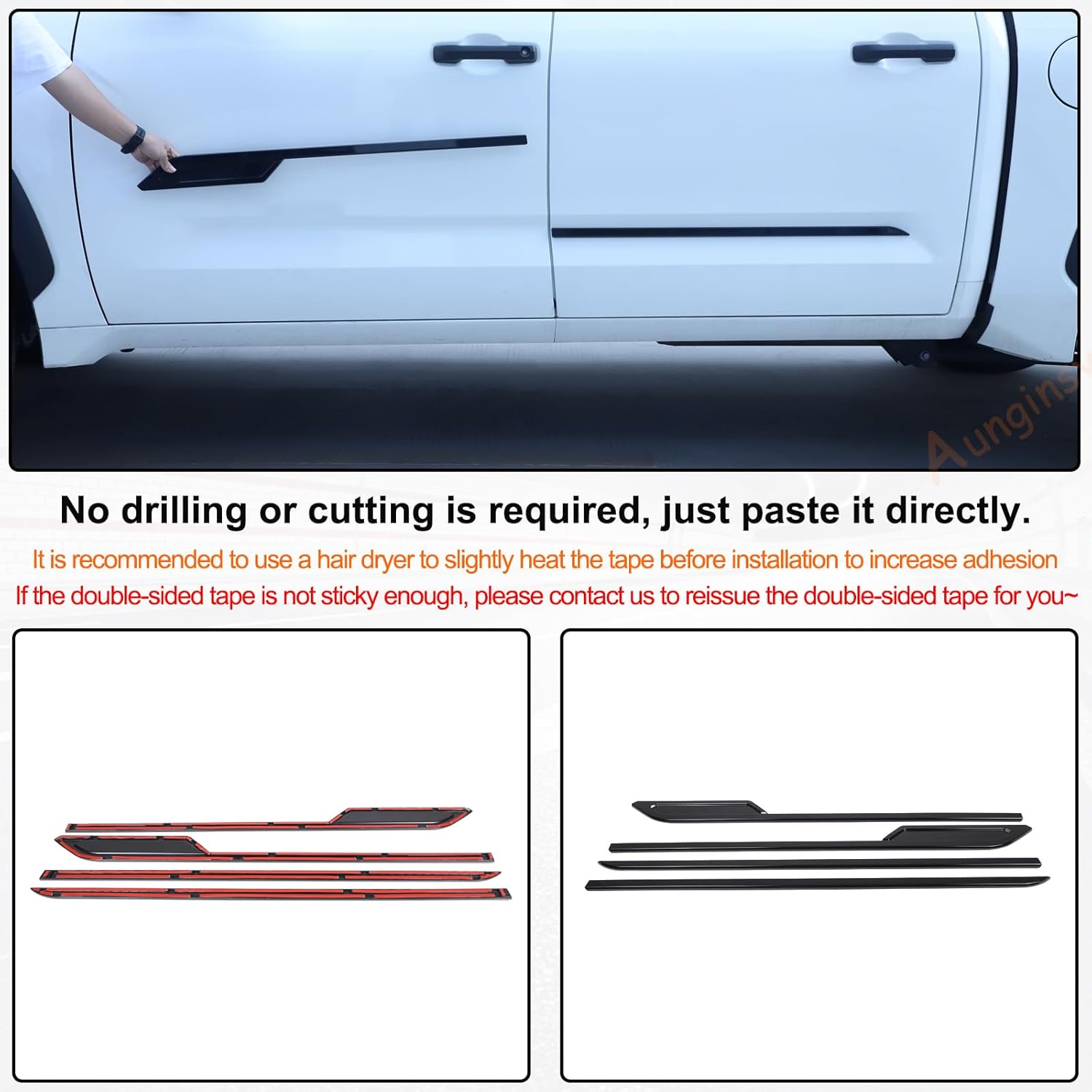 Aunginsy Door Side Molding Trim Strip Cover Compatible with Toyota Tundra 2022 2023 2024 2025, Exterior Body Side Door Molding Guard Panel Decorative Strip Sticker Protection ABS Exterior Accessories