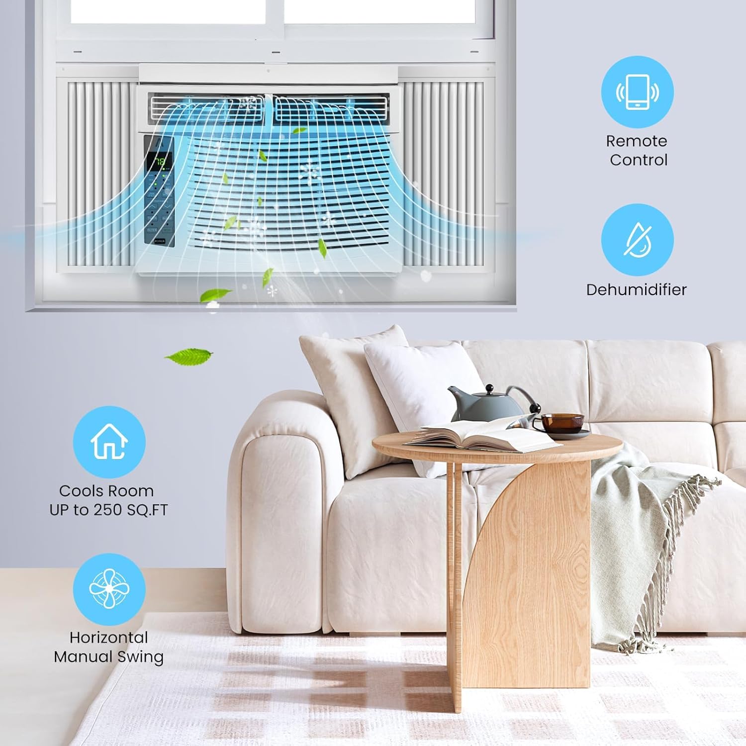 6000 BTU Window Air Conditioner, Window AC Unit Cools Up to 250 Sq. Ft with WiFi., Energy Saving with Remote, App Control, Timer Function, Easy Install Kit for Small Bedroom, Living Room