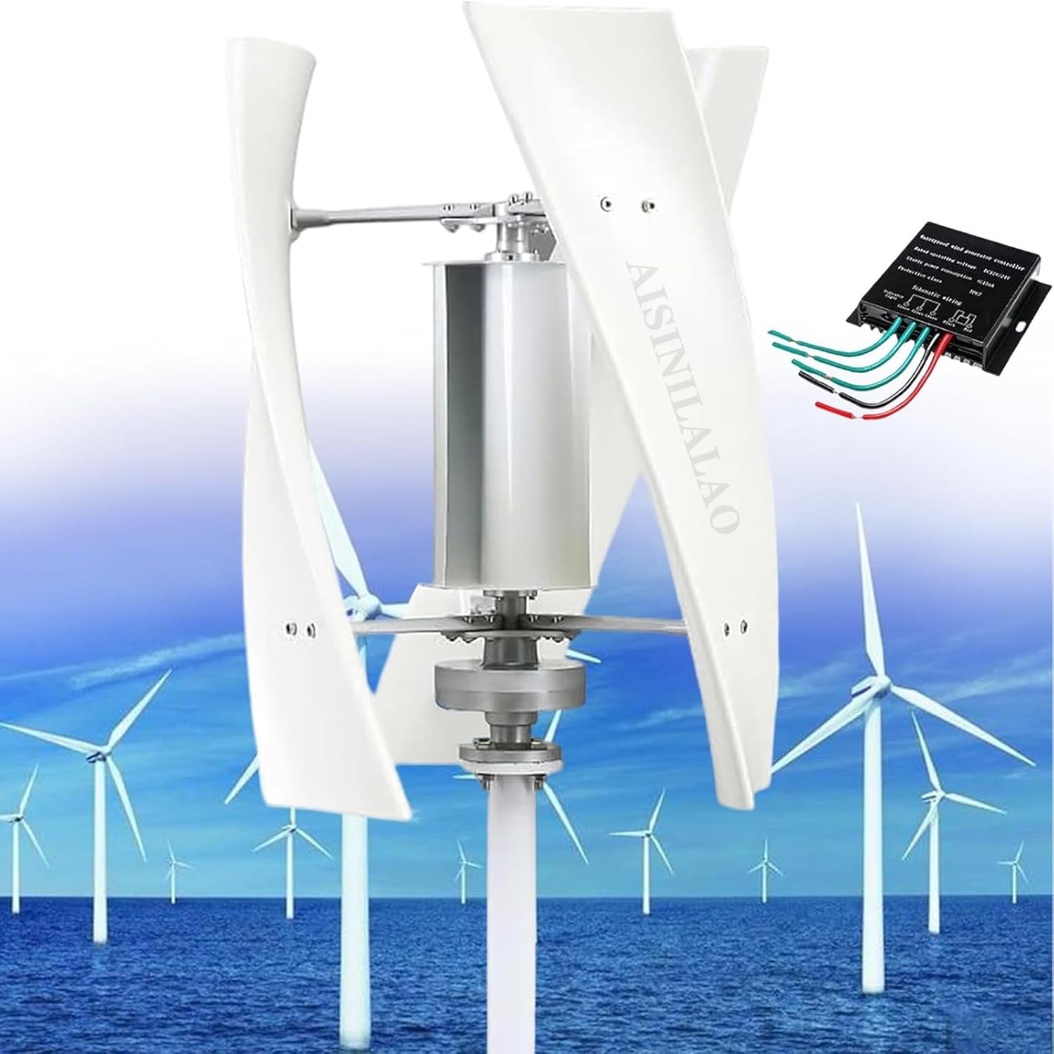 12V-220V Magnetic Levitation Vertical Axis Electric Power Generator,10000W Wind Turbine Vertical Axis Permanent Maglev Generator(White,with Controller)