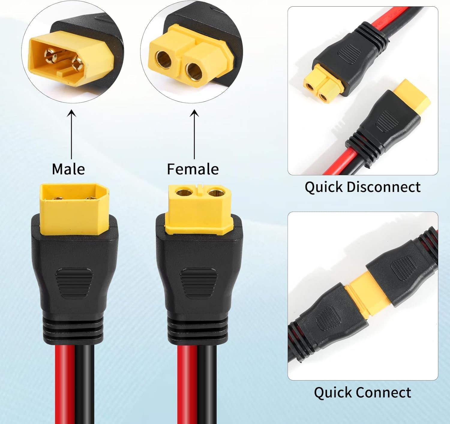 Ansoufien 10AWG XT60 Extension Cable 50FT, XT60 Cable with Male to Female Connector for Portable Power Station Solar Panel RC Battery