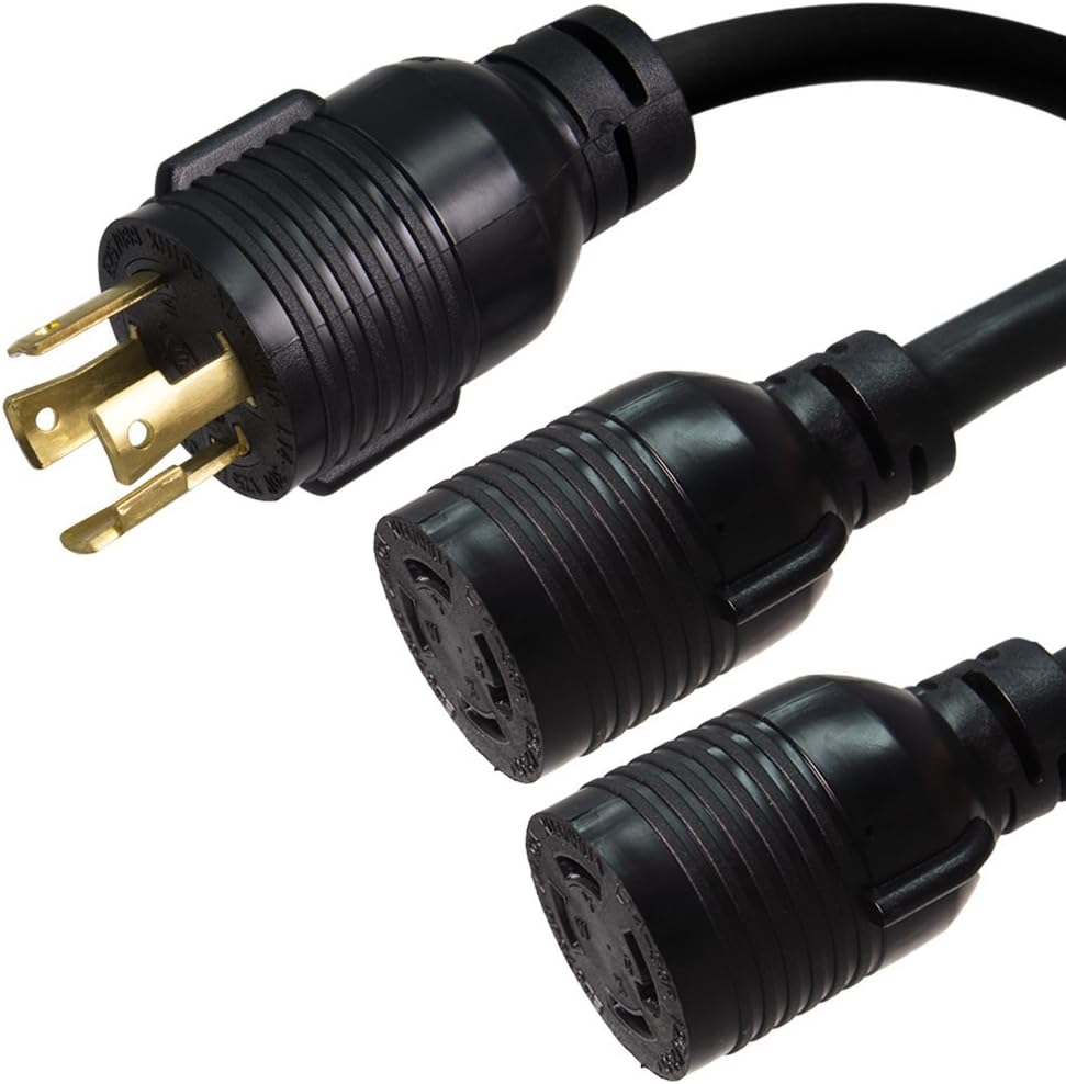IronBox Electric – NEMA L14-30P to 2X L14-30R Y Splitter Power Cord – Rated for 30A, 250V with 10/3 SJT Cable, Male-to-Female Multi-Plug Adapter – Ideal for Generators & Power Equipments (10 Foot)