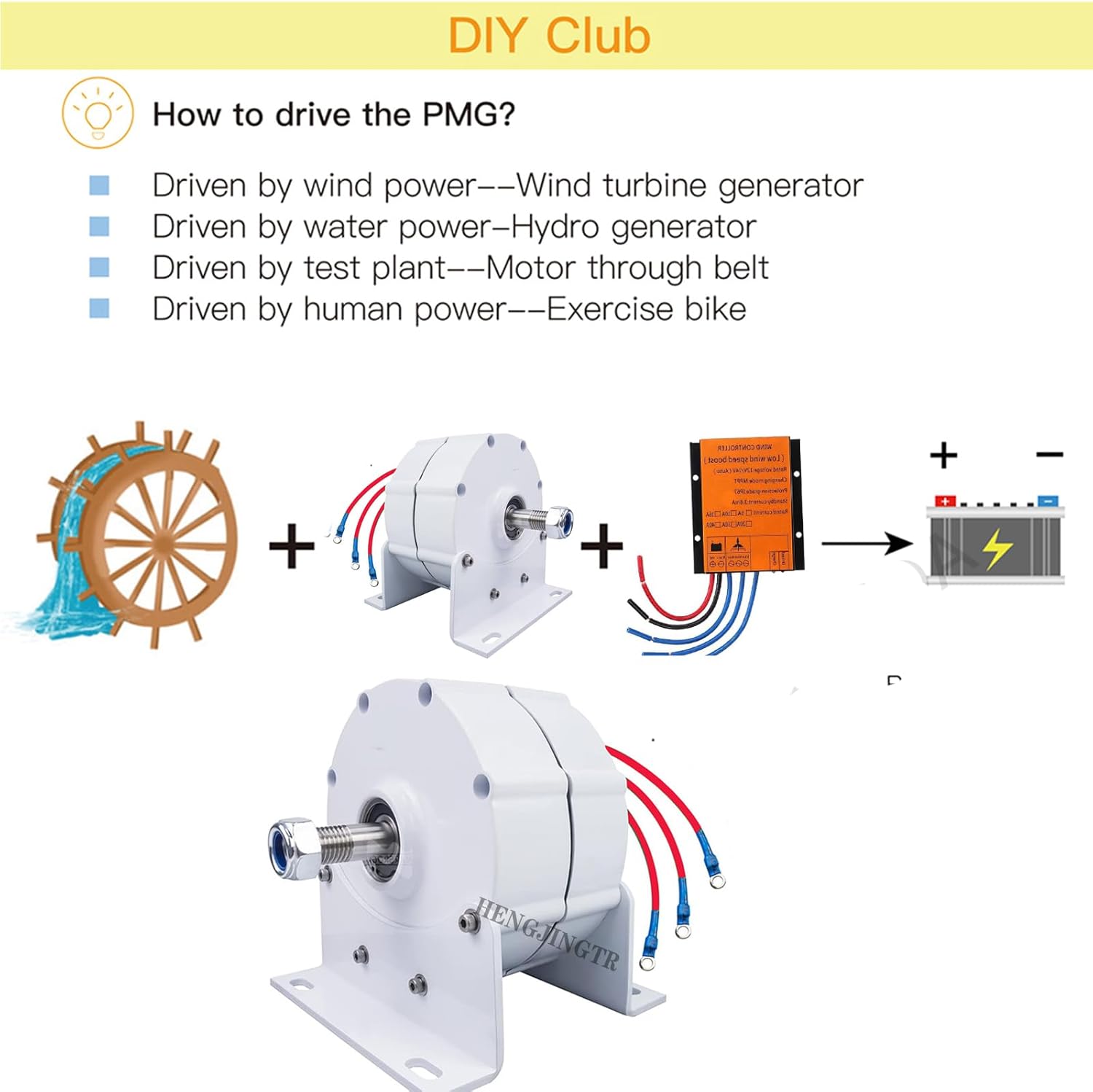 12000W 110V/220V 3 Phase Gearless Permanent Magnet AC Alternators for Wind Water Turbine Diesel Engine for Wind Turbine Water Turbine(White,with Base)