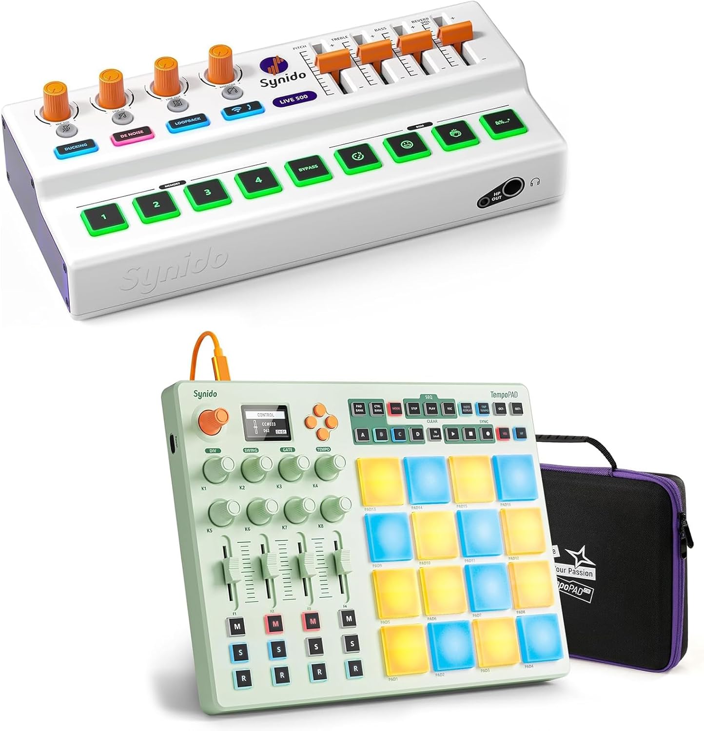 Synido Wireless Audio Interface Live Sound Card and Midi Pad Controller, Portable Beat Maker Machine with Drum Pads