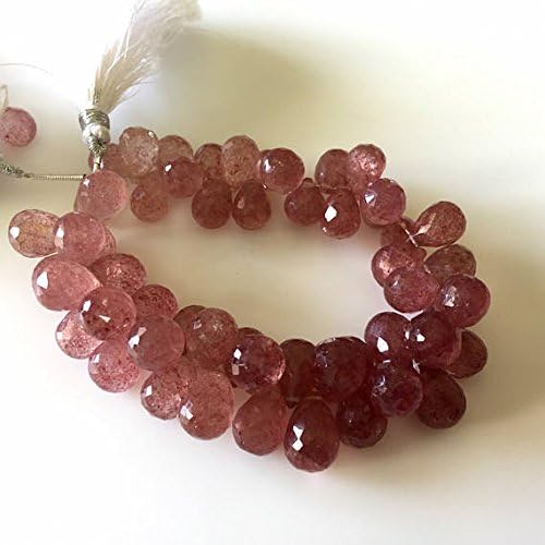 Pink Natural Strawberry Quartz Faceted Briolette Beads, 7x11mm To 8x13mm Beads, 6.5 Inch Strand