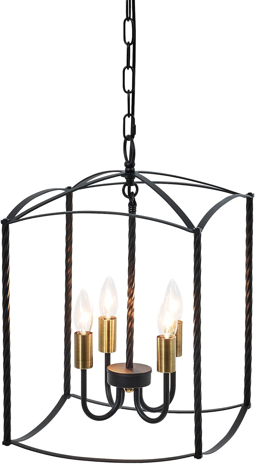 Industrial Black Chandelier 4-Light Lantern Pendant Lighting Fixture for Over Table Dining Room Kitchen Island Foyer Hallway,E12 Max 60W,12.60in