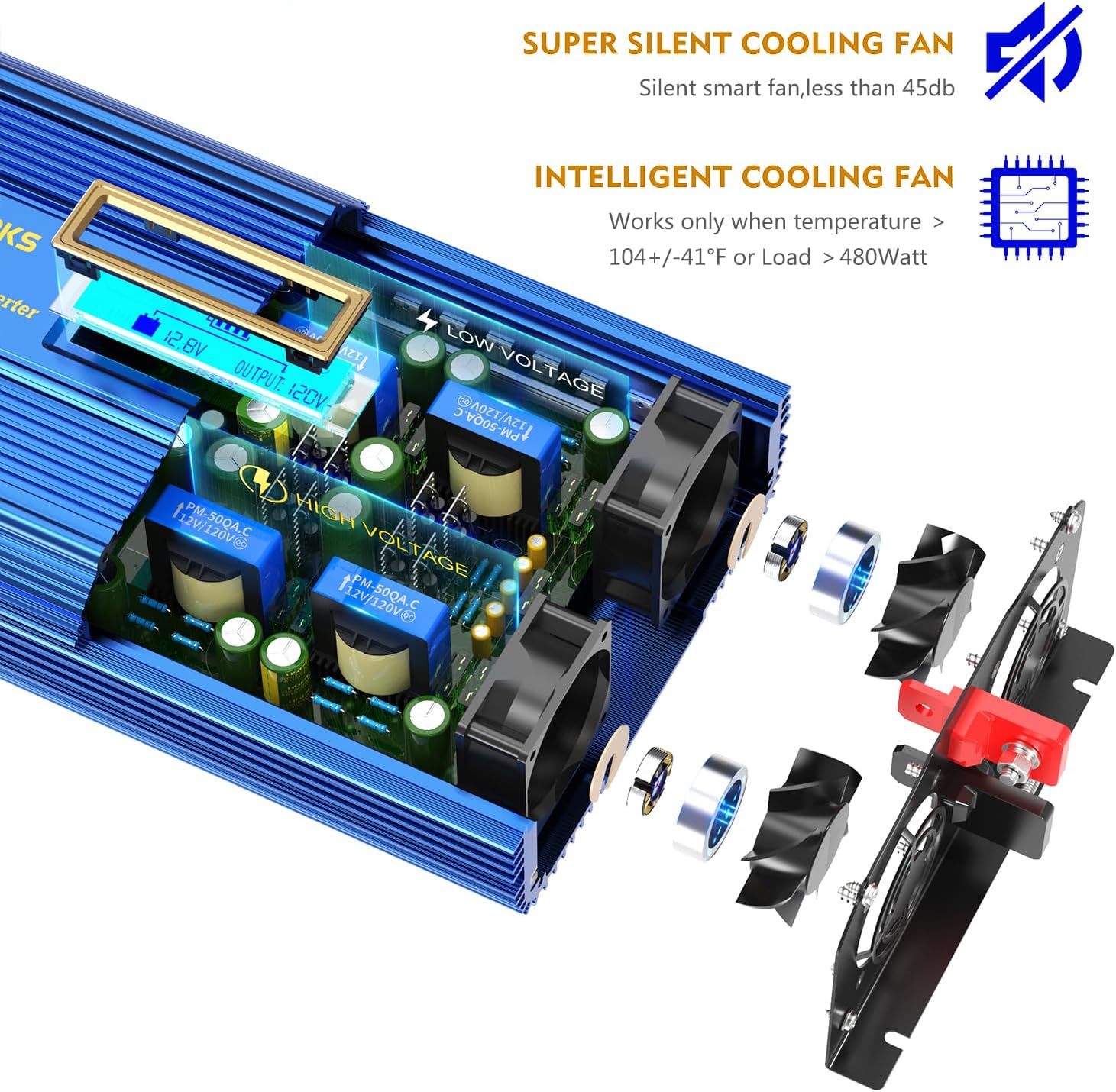 2000Watt Pure Sine Wave Power Inverter 12V DC to 110V 120V AC ETL UL458 Compatible with Lithium Battery Starlink for Off-Grid Solar RV Home Truck with 2.4A USB Ports & 1AC Terminal Block by VOLTWORKS