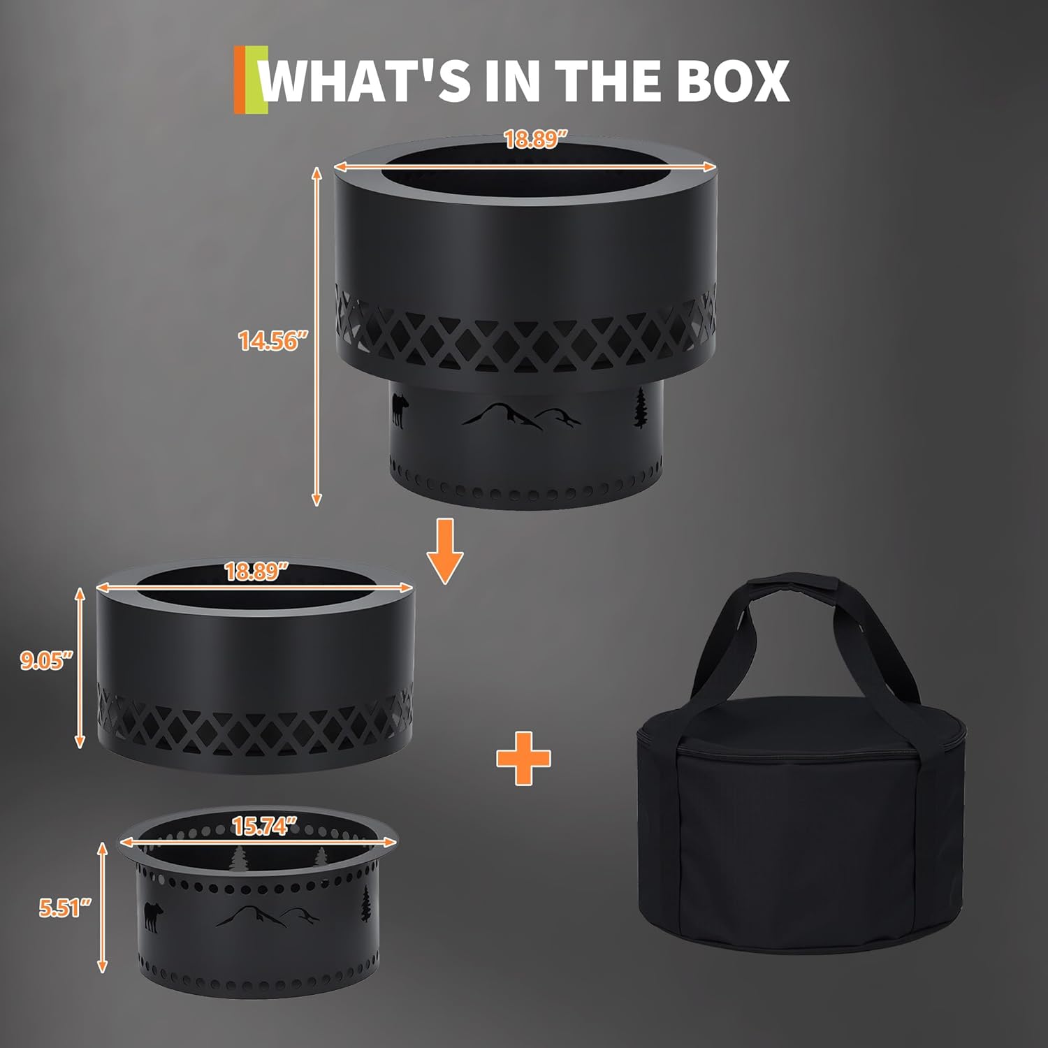 Smokeless Fire Pit 19in Wood Burning Firepit Table - Removable Ash Pan & Dust Bag Included - Outdoor Fireplace for Patio, Camping, Bonfire, Backyard BBQ