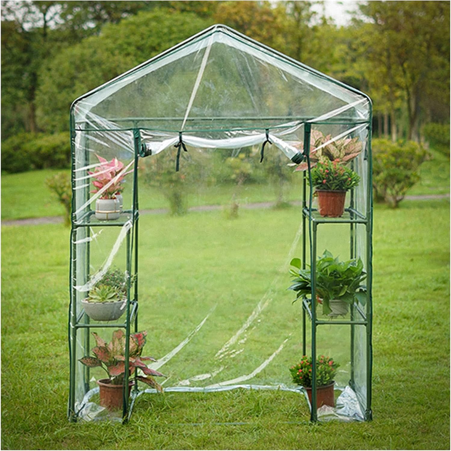 3 Tier Mini Greenhouse Cold Frame PVC Plastic Outdoor Garden Steel Frame Plants Grow House,Portable Gardening Grow House Plant Cover PVC Flower Shelter (Color : Green, Size : 143x73x195cm)