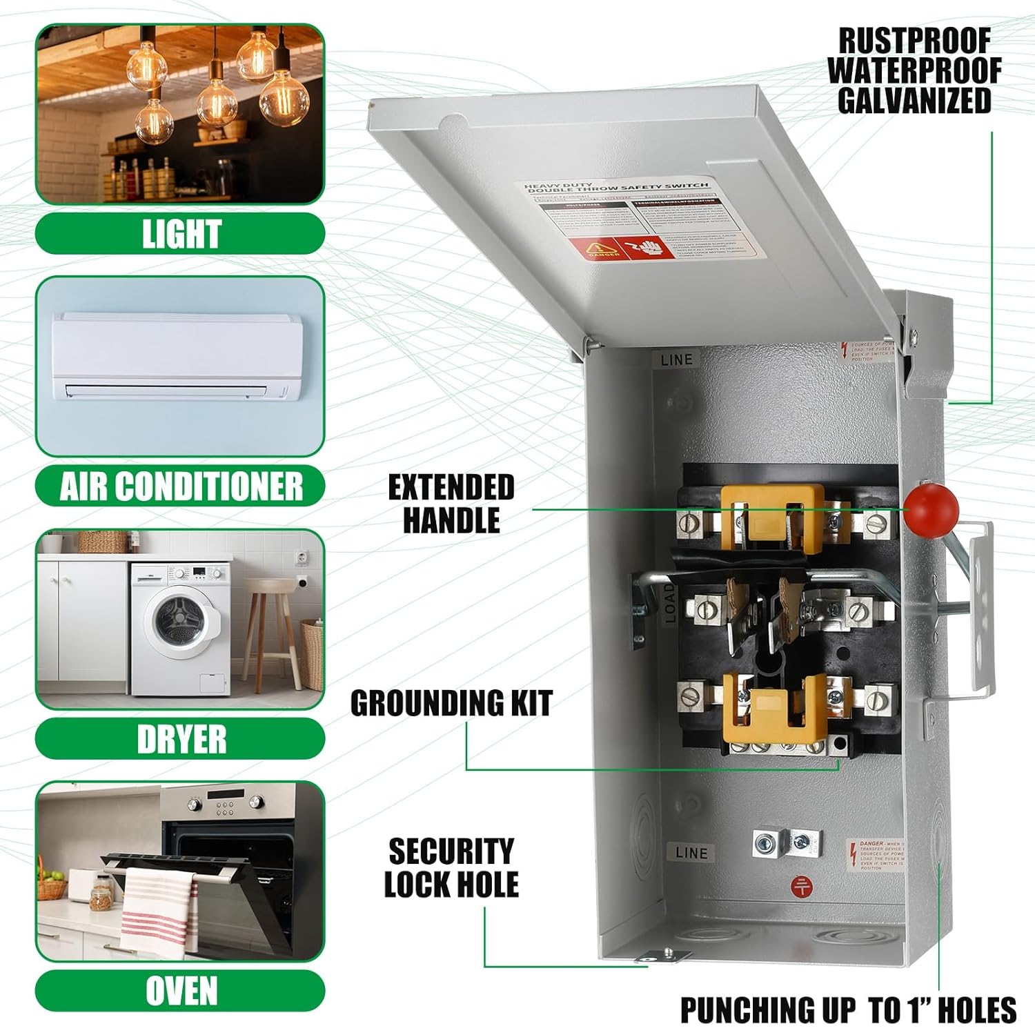 Kanayu 50 Amp Generator Transfer Switch Kit, Includes 100 Amp Manual Transfer Switch, Ss2-50r Inlet Box, 15 ft 14-50p to Ss2-50r Power Cord for Generator Winter Backup Indoor Outdoor Use, Etl Listed