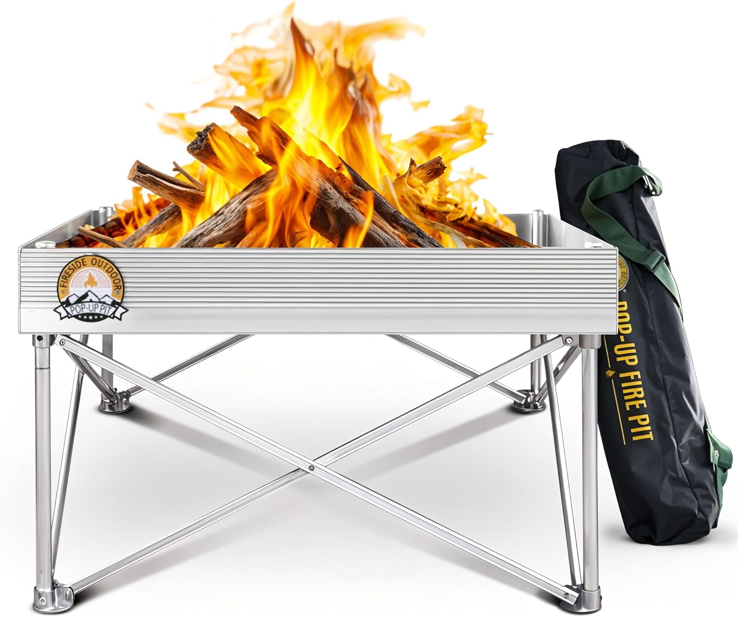 Fireside Outdoor Portable Fire Pit for Camping Fire Pit 24 Inch - Collapsible Pop Up Firepits for Outside, Portable Campfire Pits, Small Firepit for Outside, Weighs 7 lbs, Heat Shield NOT Included