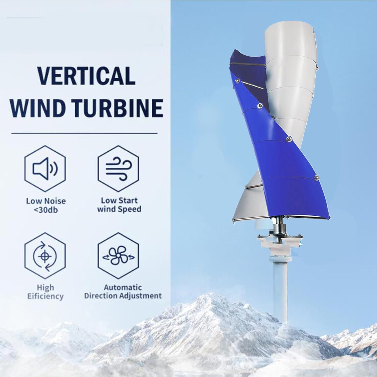 Wind Turbine Wind Turbine Generator Kit, Vertical Axis Wind Turbine Generator, with Controller and 2 Blades for Home, Yacht, Gazebo 9000W 12V