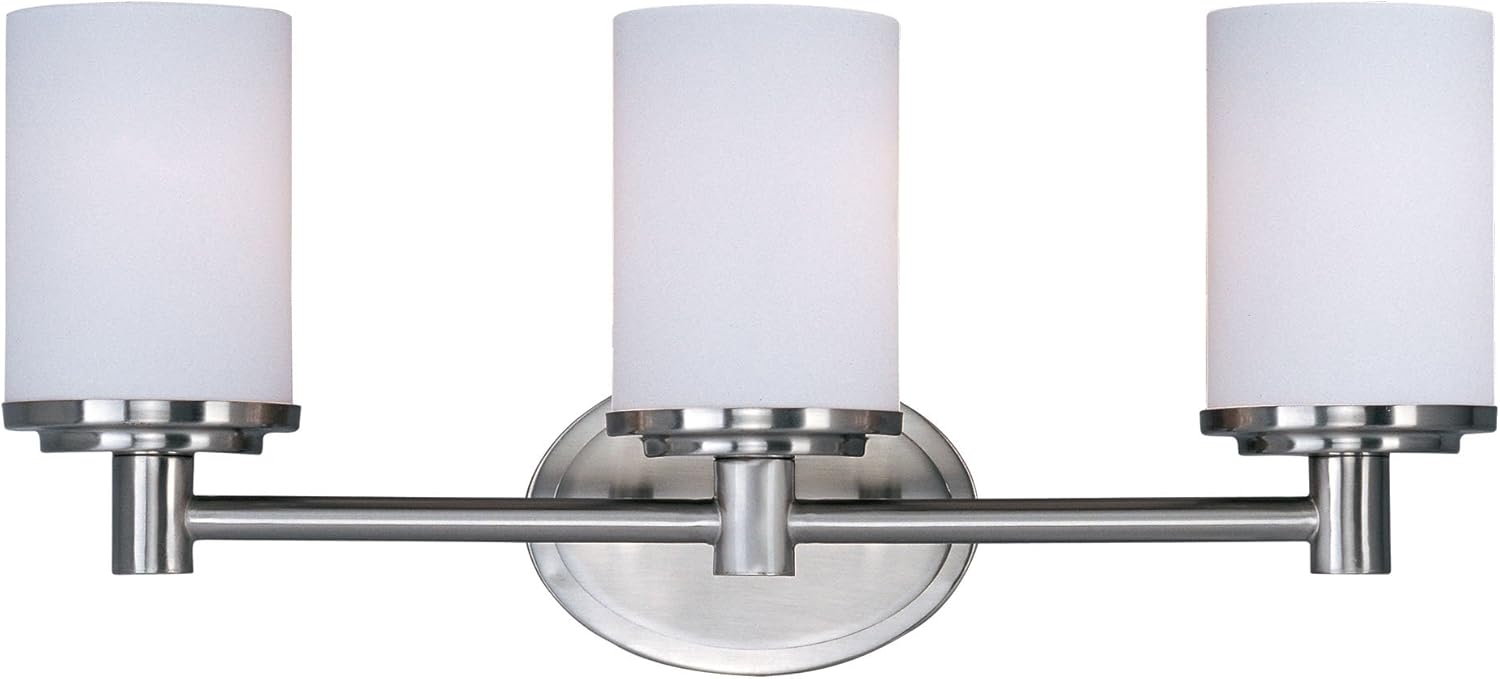 Maxim Cylinder 3 Light Vanity Light with Satin Nickel Finish and Satin White Glass