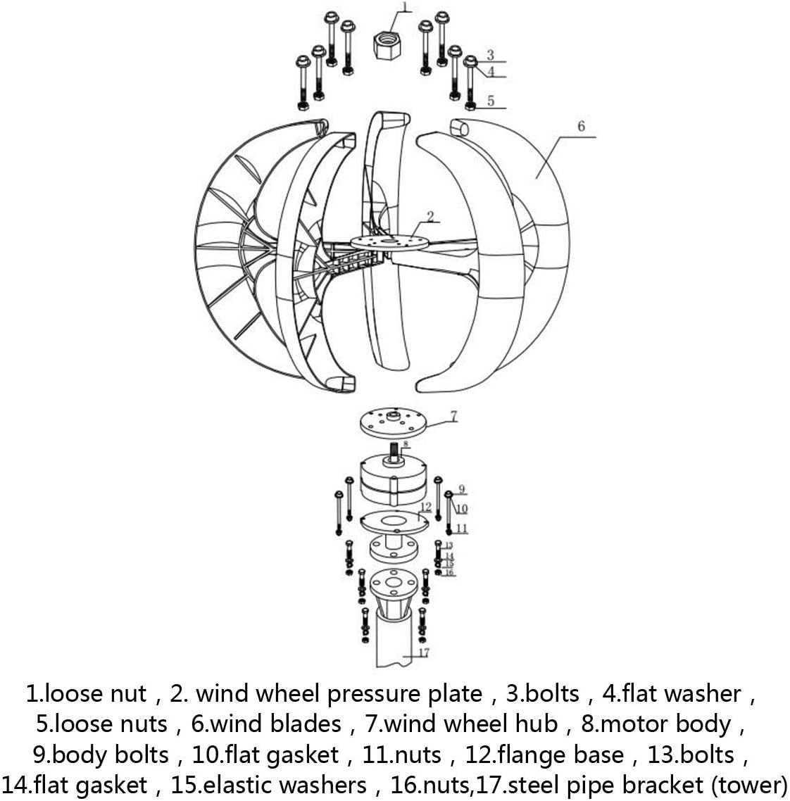 4000W 12V 24V Wind Turbines Generator Lantern Vertical Axis 5 Blades Motor Kit for Home Hybrid Streetlight Use Electromagnetic,24v