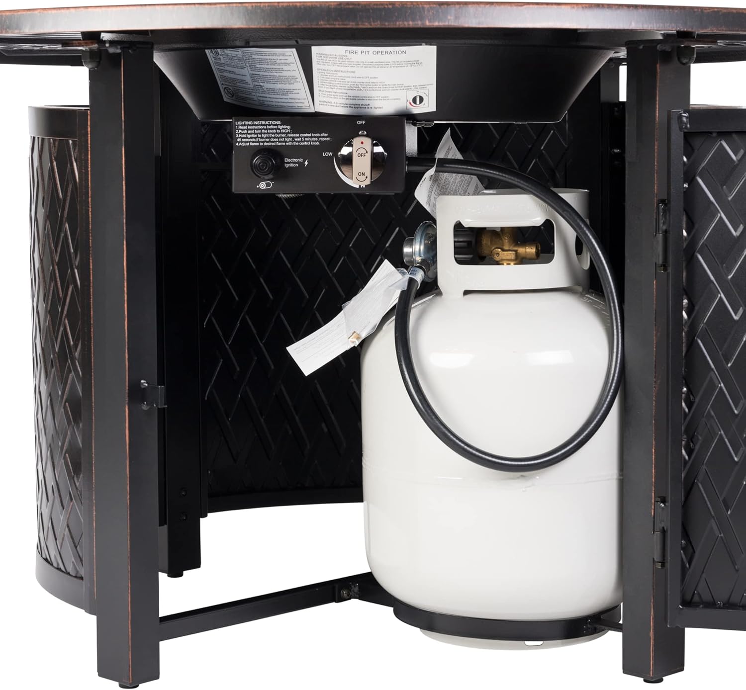 Verona Woven Aluminum Convertible Gas Fire Pit Table 55,000 BTU Multi-Functional Outdoor with Fire Bowl Lid, Nylon Weather Cover & Clear Fire Glass - Bronze Finish - Round - 44