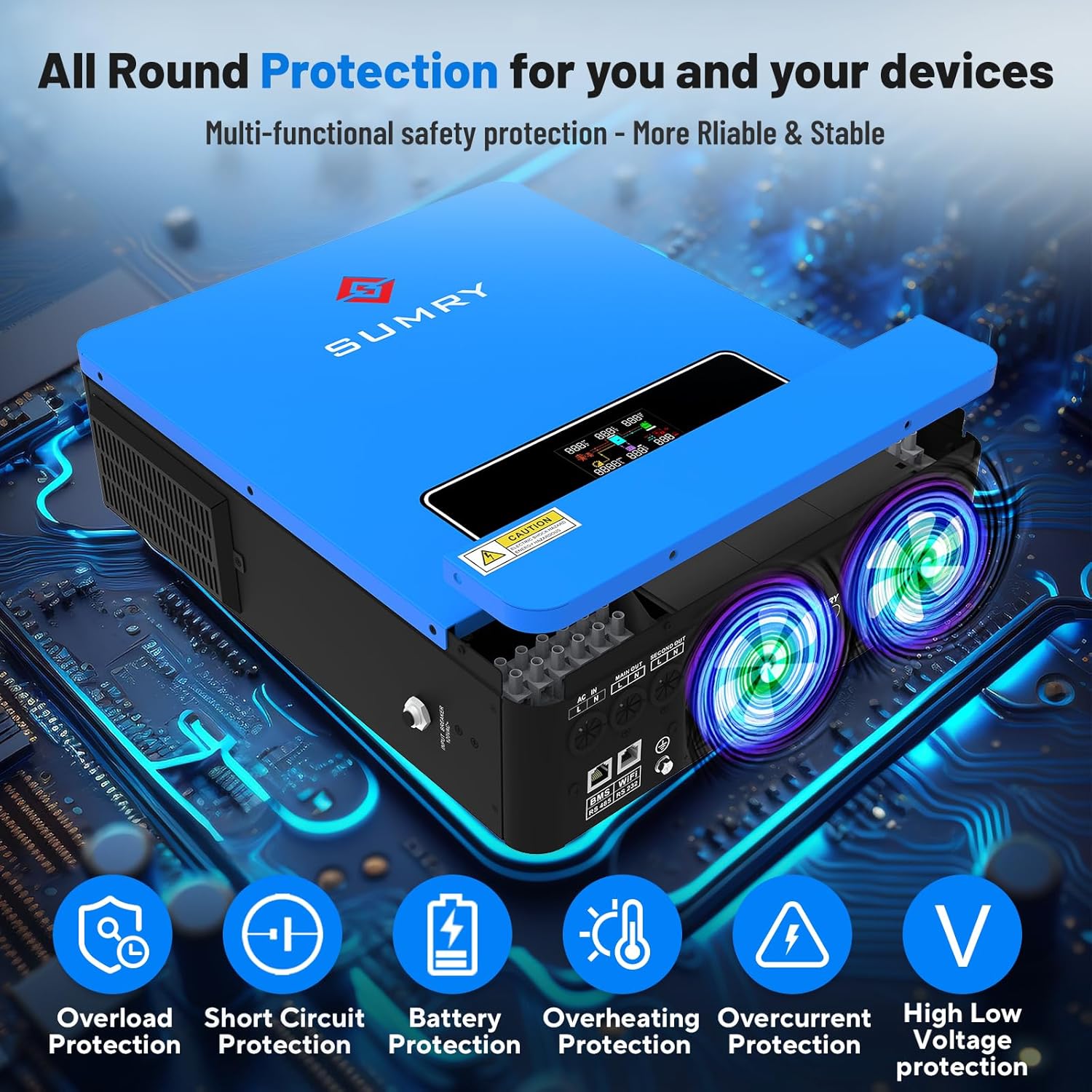 SUMRY Solar Inverter Charger, 3600W DC 24V to AC 110V Hybrid Voltage Converter with 120A MPPT Charge Controller, Pure Sine Wave Power for Battery-Less or AGM Lithium Battery Home Energy System