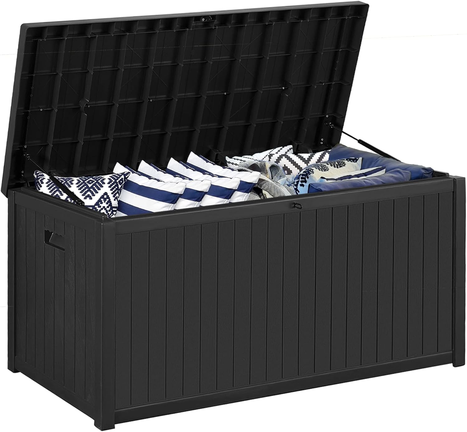 120 Gallon Patio Storage Box, Outdoor Storage Box Waterproof, Lockable Large Resin Deck Box, Storage Container for Patio Furniture Cushions, Garden Tools,Black